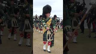 Drum Major leads Huntly Pipe Band on the march during 2022 Aboyne Highland Games in Scotland shorts [upl. by Saimon81]