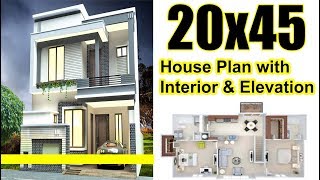 20x45 House plan with Interior amp Elevation complete details [upl. by Palestine836]