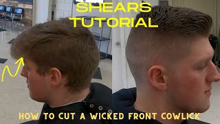 Barber Tutorial How to turn a cowlick into a combover hairstyle How to cut a front cowlick [upl. by Georges]