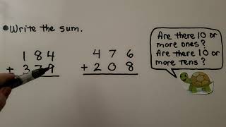 2nd Grade Math 65 3digit Addition Regroup Ones and Tens [upl. by Norbie]