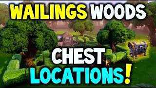 Fortnite Wailing Woods CHEST LOCATIONS quotSearch Chests in Wailing Woodsquot  Challenge Battle Royale [upl. by Aeriela]