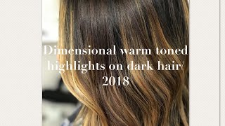 HOW TO DIMENSIONAL WARM TONED HIGHLIGHTS ON DARK HAIRWATCH AND LEARN2018 [upl. by Ahsenwahs]