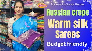 Russian Crepe Warm silk sarees Narmadha Saree House crepesilksarees warmsilksarees narmadha [upl. by Ennagrom693]