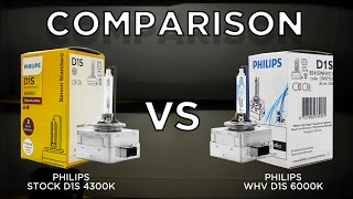 PHILIPS 4300K OEM D1S vs 6000K White Vision WHV D1S Bulbs by using Valeo D1 Projector [upl. by Alrich188]