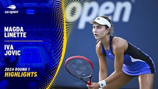 Magda Linette vs Iva Jovic Highlights  2024 US Open Round 1 [upl. by Aihsiyt981]