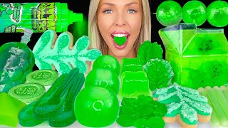 ASMR MUKBANG Green Desserts Sour Candy Graffiti Sprayer Spoon Edible Cactus Apple Jelly 먹방 [upl. by Hedda]