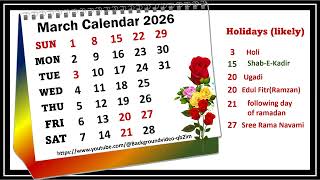 March Calendar 2026 marchcalender2026 [upl. by Airrehs438]