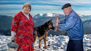 HAPPY old age of an ELDERLY couple in a MOUNTAIN village in winter FAR from CIVILIZATION [upl. by Enidlareg782]