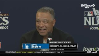 Postgame  Dodgers coach Dave Roberts applauded Shohei Ohtani and Mookie Betts with G4 win vs Mets [upl. by Alleuol]