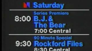 NBC  BJ and the Bear Rockford Files Promo 1979 [upl. by Yauqaj784]