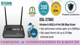 DLink DSl  2750U N300 ADSL2 modem router Unboxing and Setup Guide  BSNL Broadband Configuration [upl. by Pinto12]