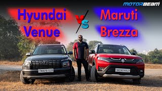 2022 Maruti Brezza vs Hyundai Venue Comparison  Tough Choice Made Easy  MotorBeam [upl. by Elburt]