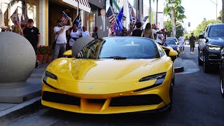 Beverly Hills Car Spotting NEW Lamborghini Revuelto Ferrari 488 Pista 2x Ferrari SF90 [upl. by Ginelle]