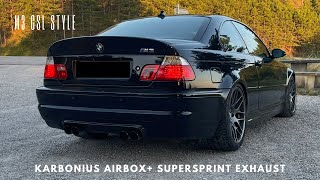 E46 M3 CSL Karbonius Airbox  SuperSprint Race Exhaust Sound PT 1  flyby [upl. by Bonnibelle]