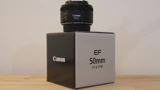 Canon 50mm f18 STM  Unboxing and first look [upl. by Hgielar110]