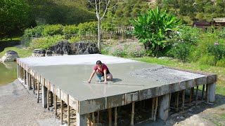 Two Sisters Build a House on a Lake  Making Concrete Floors With 200 Effort Part 2 [upl. by Iznekcam]