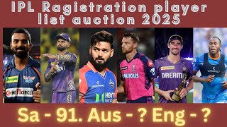 IPL Auction 2025 IPL Ragistration player list 2025 indian premier league ipl [upl. by Emlin]