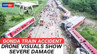 Gonda Train Accident Scary Drone Visuals Show Extreme Damage At The Accident Spot [upl. by Piscatelli]