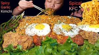 Spicy Garlic KimchiFried Chicken KFC Spicy Korean Noodles amp Sunnyside Eggsmukbang spicysalad [upl. by Eceryt]