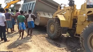 Wheels Of Dump Truck Are Disappear In Mud Rescued By Threesome 3118 Tipper Jcb 3dx amp Wheel Loader [upl. by Dayir]