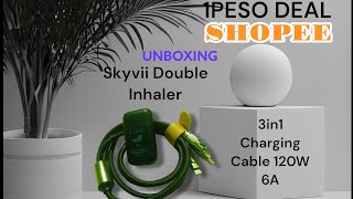 Unboxing Shopee 1 Peso Deal  3in1 Fast Charger Cable and Skyvii Double Inhaler shopee unboxing [upl. by Charlotte]