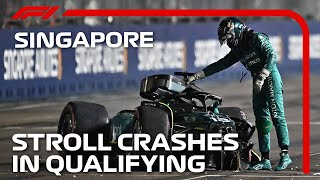 Stroll Walks Away From Dramatic Crash  2023 Singapore Grand Prix [upl. by Arvie]