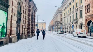 Stockholm Walks Kungsträdgården Brunkebergstorg Central city on a snowy day in April [upl. by Gati969]