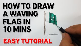 How to draw a waving flag in 10 minutes  Drawing Tutorial [upl. by Aeduj662]