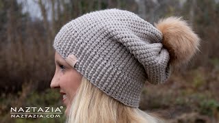 HOW to CROCHET EASY SLOUCHY HAT  Tunisian Crochet Beanie [upl. by Acireit486]