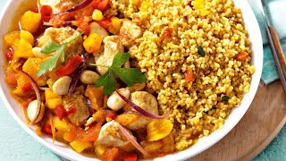 Recette  Tajine de poulet aux abricots secs et petits légumes [upl. by Atiuqihs]