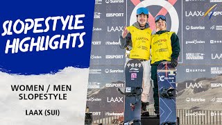 Marino and Brearley win Slopestyle at LAAX Open 2024  FIS Snowboard World Cup 2324 [upl. by Arihas661]