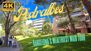 4K Barcelonas richest neighborhood Pedralbes full walk tour Palau Reial Monestir villas Gaudì [upl. by Atiras998]