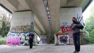 Scottish Bagpipe and Breton Bombard under the highway [upl. by Kellda]