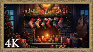 4K New Year Concept ❄️☃️🎄 Warm dim environment with fireplace [upl. by Annoirb]