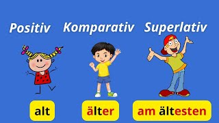 Deutsch lernen A1A2  Steigerung der Adjektive  Positiv  Komparativ  Superlativ [upl. by Kay]