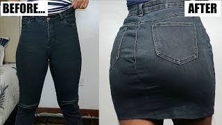 DIY Mini Skirt Out of Jeans  EASY DIY [upl. by Ennahtebazile]