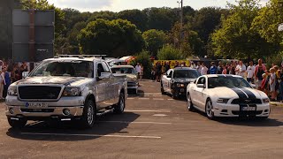 Muscle Cars Leaving A Car Show In Grefrath 2024 2  Camaro Mach 1 GMC RAM Charger And More [upl. by Okechuku462]