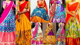 New Model Kalamkari Lehenga Designs🤩Latest Pattu Half Saree Collection [upl. by Ilocin233]