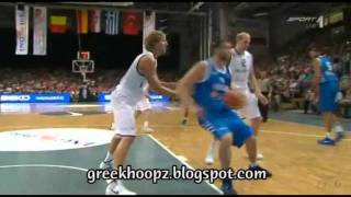 Kosta Koufos shows his moves to Dirk Nowitzki 200811  Greece vs Germany [upl. by Morrissey]