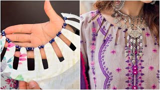 Trendy galy ka design with moti and long cuts  neck design with pearls [upl. by Cataldo]