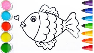 Baby and Fish Drawing Painting Coloring for Kids and Toddlers  Easy Drawing 226 [upl. by Asilanom607]