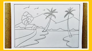 How To Draw Easy Lake Scenery  Drawing Lake Scenery With pencilhow to draw beautiful mountain lake [upl. by Nikaniki]