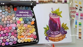 Unboxing 200 colors double tipped Ohuhu markers Menorah sketchbook Paint with me 🍹 [upl. by Aokek]