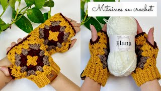 Comment faire des mitaines au crochet 🧶 Carré granny square Tuto crochet ✨Avec des restes de pelote [upl. by Sane164]