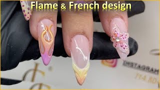 Draw French and Flame design nail  Christine Lam [upl. by Aokek]