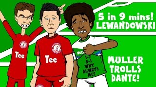 LEWANDOWSKI scores 5 goals in 9 minutes FC Bayern 51 Wolfsburg  Muller trolls Dante prank [upl. by Karlin]