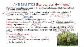 antidiabetic agentspterocarpusgymnemapharmacognosyd pharma 1st year [upl. by Yruj]