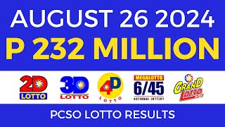 Lotto Result Today 9pm August 26 2024  PCSO Complete [upl. by Eirrahs]