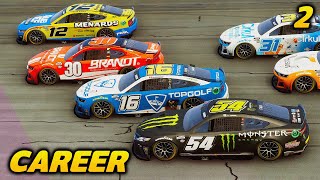 NEW TEAM DEBUT EPIC 4 WIDE RACING  NASCAR Heat 5 Career Mode Part 2 [upl. by Grani426]