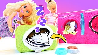 Puppen Video  Barbie und Evi bauen ein Haus für die Katze Spielspaß mit Barbie Puppen [upl. by Anniahs692]